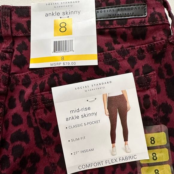 Sanctuary Ankle Jeans Red Black Cheetah Print Stretch Skinny Ankle Pants Size 8 - Picture 10 of 12